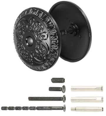 PATIKIL Door Hole Cover Plate 50mm Zinc Alloy Vintage Round Deadbolt Knob Hole Repair Cover Fits Doors 30mm to 120mm Thick for Hole Filling Decoration Repair Escutcheon, Black