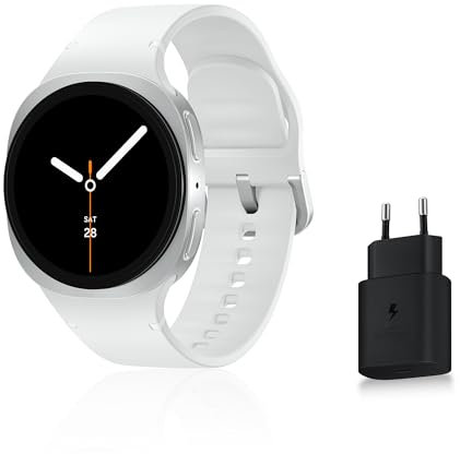 Samsung Galaxy Watch8, Montre Connectée, Coach Running, Coach Sommeil, Galaxy AI, Bluetooth, 40mm, Argent, Chargeur Secteur Rapide 25W Inclus, Version FR