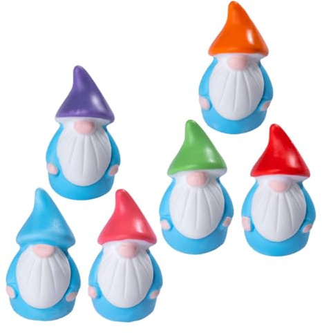 CVUTOVO 6pcs Resin Miniature Gnome Figurines Garden Dwarf Statues for Fairy Decor and Plant Pots Assorted Colour Small Garden Gnome Decorations