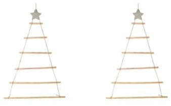 Juego de 2 árboles de Navidad para colgar en la pared o madera natural festiva
