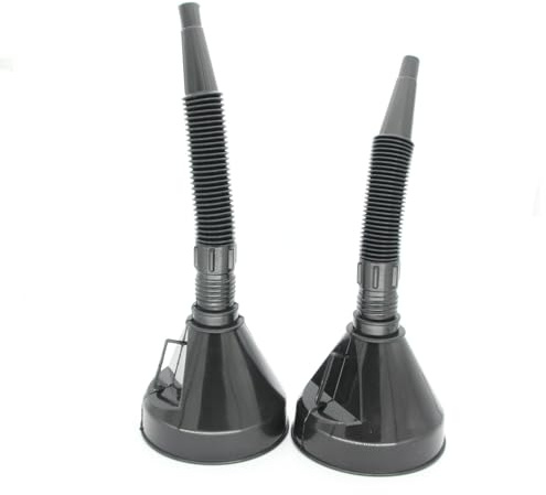 2 Pack Durable Flexible Funnel for Car Oil & Household Use - Wide Spout with Extendable Long PVC Pipe - Petrol, Diesel, Water, Kerosene - Anti-Splash Design (Black)