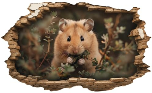 Samunshi® Wandaufkleber Wandriss mit Kleinem Hamster Tier Motive als Wandsticker Fenster in andere Welt Portal für Kinderzimmer Aufkleber Küche Wallart 50x30cm