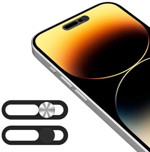 DIFLAX 2 Piezas Fundas para Cámara Frontal, Móviles, Compatibles con Phone 16/16Plus/16Pro/16Pro Max/17, Protege la Privacidad y la Seguridad de la Cámara Web (Negro y Plateado)