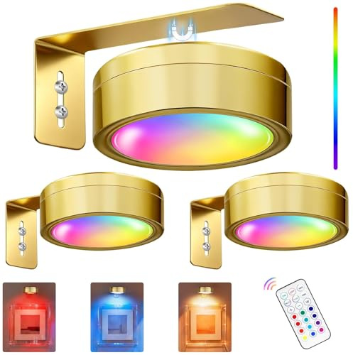 Blakapoo 3 Stück Bilderleuchte Kabellos, 13 RGB Farben mit Fernbedienung, LED Kunstanzeige Batterie betrieben, Bilderleuchte für Bilder, Kunst, Dartboard, Poster, Fotorahmen, Bilderleuchten Wand