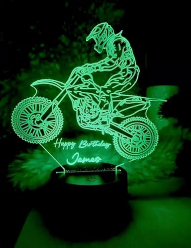 Generisch 3D LED Motorrad Nachtlicht, Personalisierte Motocross Tischlampe, Grüne Beleuchtung, Touch-Steuerung, Dekorative Geschenklampe