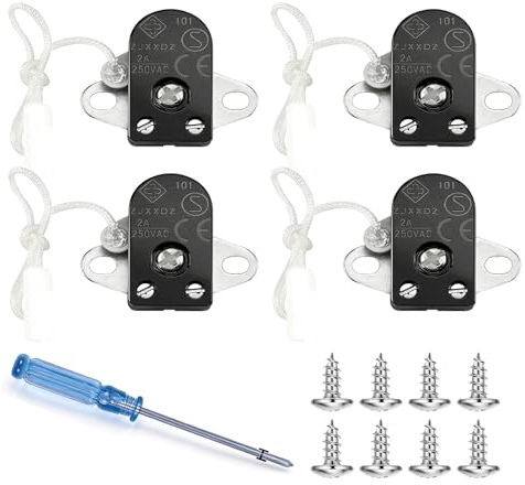 4 Zugschalter mit Schnur 230V/250V inklusive Schraubendreher | Zweipoliger Schnurschalter, Zugschalter für Deckenlampen, Wandbeleuchtung, Tischlampen, DIY Heimwerker, Elektroinstallation,