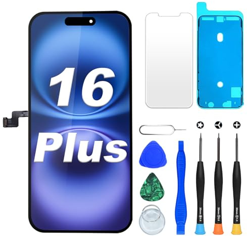 DIGI4U Display für iPhone 16 Plus LCD, 6,7 Zoll Bildschirm mit True Tone, Face ID & 3D Touch, Ersatzdisplay mit Reparaturset für iPhone 16 Plus