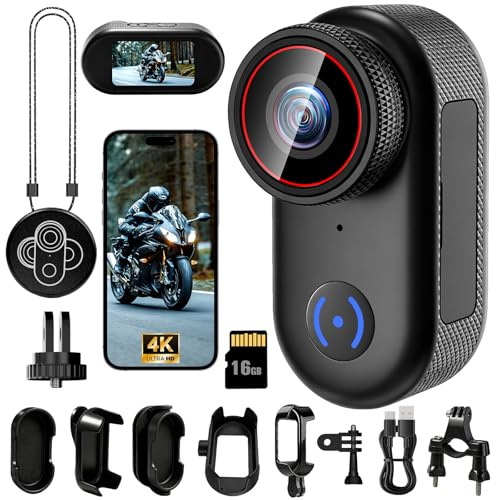 LXMIMI Mini Action Cam, Body Cam 4K, Action Cam Magnetica con Display | POV Cam Portatile, Action Cam Indossabile da 16 GB per Casco da Bicicletta e da Moto, Vlogging, Sport all'aria Aperta