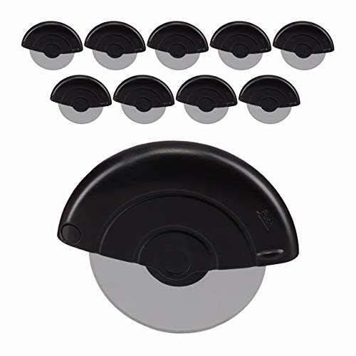 Relaxdays 10 x Pizzaschneider Premium Edelstahl, Gastro, Wheel, Pizzamesser rund, spülmaschinenfest, schwarz