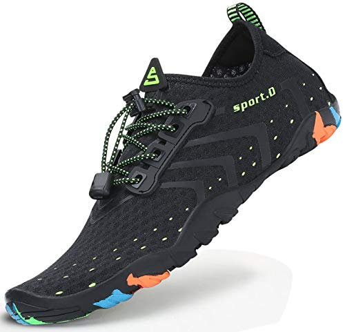 SAGUARO Wasserschuhe Herren Damen Schnell Trocknend Schwimmschuhe Atmungsaktiv rutschfeste Badeschuhe mit Dicke Sohle für Frauen Männer, Reines Schwarz, 38 EU