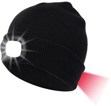 INHDBOX LED Mütze Kappe, Strickmütze mit USB Nachladbare Licht, Beleuchtung und blinkende Warnungs-Arten 8 LED, einfache Installation, Schwarz, L