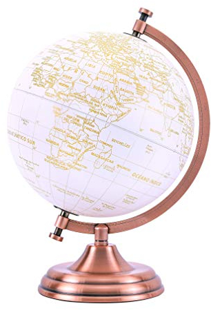 Exerz 20cm Globus Golden Farbe Metallisch - Pädagogische, Geografische, Moderne Desktop-Dekoration - Metallbogen Und -Basis, In Goldener Farbe Beschichtet - Spanische Karte