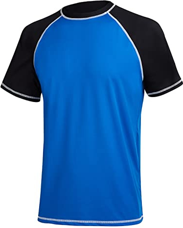 YuKaiChen Men's Rash Vest UPF 50+ Rash Guards Short Sleeve Swim Shirts UV Sun Protection Quick Dry for Surfing Diving Fishing Blue Black 3XL