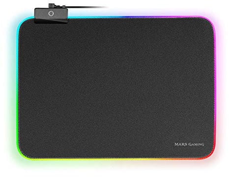 Mars Gaming MMPRGBL, Alfombrilla Gaming RGB 365x265mm con 12 Modos de Iluminación, Fibra Óptica, Superficie Nanotextil, Borde Reforzado, Cable Trenzado, Antideslizante, Negro