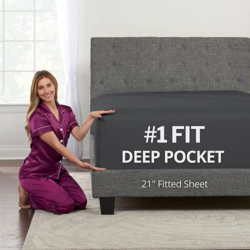 California King Spannbettlaken mit tiefer Tasche – nur kalifornische King-Size-Spannbettlaken 53,3 cm Kal tiefen Taschen für 43,2 58,4 tiefe Matratzen & Topper schöne Haptik 1 Bettlaken dunkelgrau