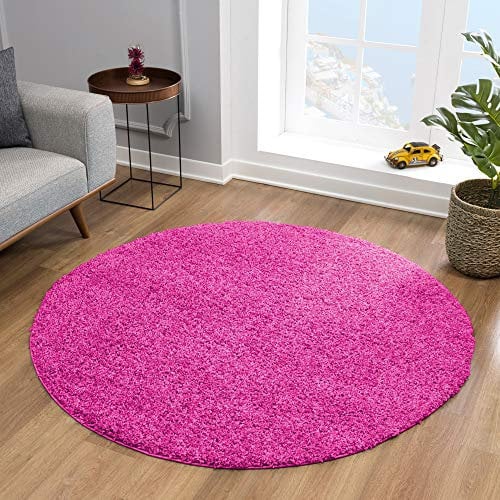 Impression Teppich Rund - Perfect Teppiche fürs Wohnzimmer, Flur, Schlafzimmer, Kinderzimmer, Babyzimmer - Hochwertiger Öko-Tex Zertifizierter Flächenteppich - Solid Color Rosa - 150 cm Rund