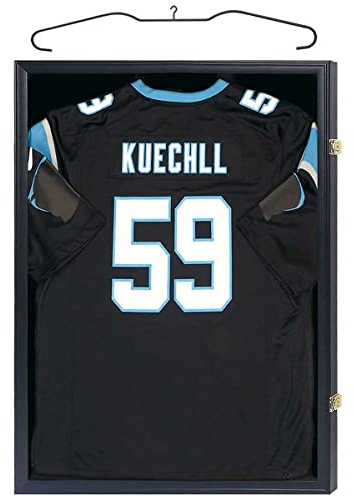 IHEIPYE Trikot-Rahmen Vitrine Shadow Box – abschließbar mit 98% UV-Schutz Acryl und Aufhänger für Baseball, Basketball, Fußball, Hockey 2XL Sportshirt und Uniform – Schwarz