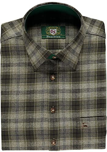 OS Trachten Herren Hemd Langarm Jagdhemd mit Liegekragen Gliru, Größe:45/46, Farbe:Oliv