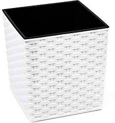 Gordanluk Low Flowerpot Rattan Designed Flowerpot with removable liner large plant pots indoor large plant pots outdoor plant pot flower pots (White, 25 x 26 cm)