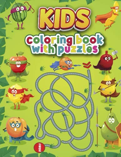 Kids: Coloring book with puzzles.