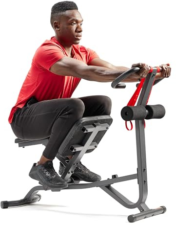 Sunny Health & Fitness Full Body Stretch Machine, Versatile Padded Trainer Back Stretcher, Stretching Equipment with Pivoting Seat, Self-Leveling Pedals, and Multi-Use Handlebar - SF-BH621002