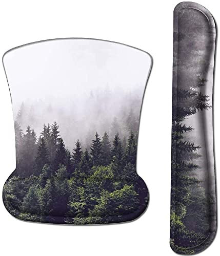 Tastatur-Handgelenkauflage-Pad und Maus-Handgelenkauflage-Unterstützung Mauspad-Set, iCasso Ergonomisches rutschfestes Mauspad für das Büro zu Hause Einfaches Tippen & Schmerzlinderung (Wald)
