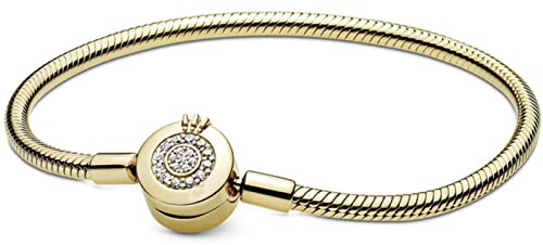 Kaytong Rose Gold & Silber Funkelnde Krone O Schlangenkette 925 Sterling Silber Armband Armreif Bead Charm DIY Einfacher Schmuck-Gold,18cm