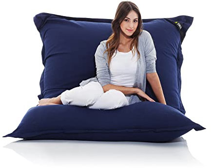 SMOOTHY Original Cotton Indoor XXL Sitzsack 400L Riesensitzsack Sitzkissen Sessel aus Baumwolle für Kinder & Erwachsene (180 x 140 cm, Indigo-Blau)