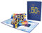 3D Pop-Up Karte 50. Geburtstag oder 50. Hochzeitstag – Festliche Karte mit Trompete, Plattenspieler, Ballons und Geschenken für Jubiläum und Geburtstagsfeier – Pop-Up Karte für Goldhochzeit