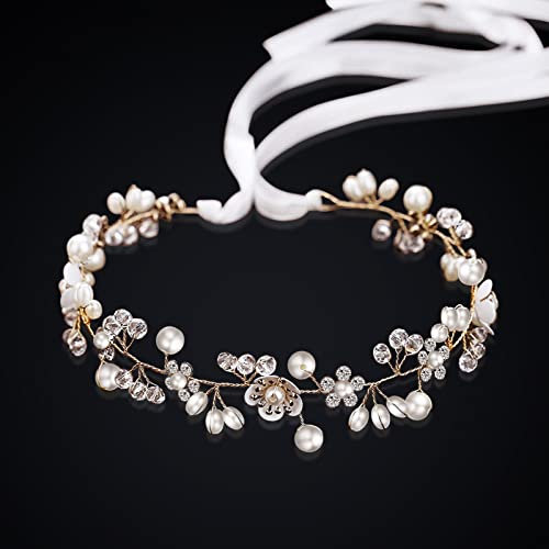 Crewell Haarschmuck Kommunion Mädchen, Haarbänder für Mädchen Blumenkranz Haar Kinder Haarschmuck Hochzeit Mädchen Haarschmuck Blumen Braut Haarschmuck Perlen Stirnband