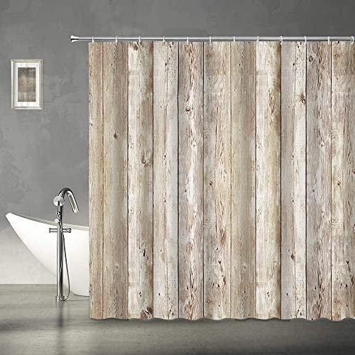 Rideau de douche décoratif rustique, planche de bois marron texturé, décoration de salle de bain, rideau durable pour baignoire, douche, décoration avec crochets