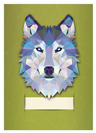 Kartenkaufrausch 16x Starke Wildtier DIN A5 Schulhefte, Schreibhefte mit polygonalem Wolf in grün Lineatur 9 (liniertes Heft)