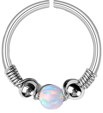 Homxi 1 Pcs Zungenpiercing,20G Nasenpiercing 0.8mm Nasenpiercing Edelstahl Rund mit Opal 0,8x8mm Nasenring Piercing Set Silber Weiß