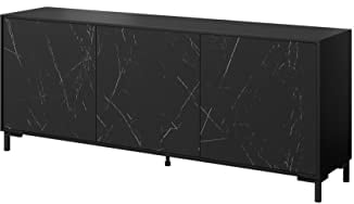 BIM Furniture Kommode Marmo 200 cm 3D Sideboard Kommode Sideboard Highboard Mehrzweckschrank Schlafzimmer (Schwarz Matt/Schwarz Marmor)