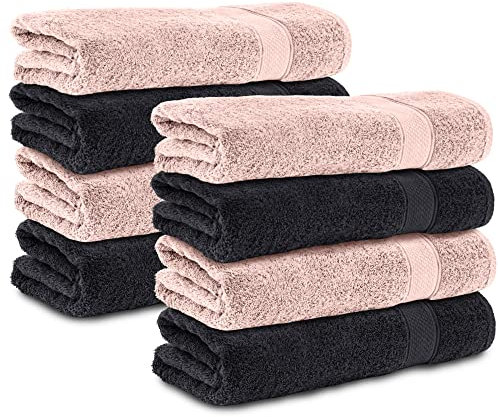 Komfortec 8er Handtücher 50x100 cm Set aus 100% Baumwolle, Frottee, Weich, Schwarz/Rosa