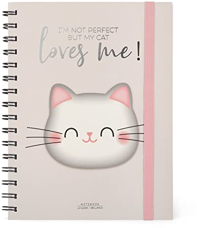 Legami - Notizbuch mit großen linierten Linien, A5, 200 abnehmbare Seiten, Gummiband, Endtasche, aus FSC®-zertifiziertem Papier, Papier 100 g/m², 15,5 x 21 cm, Motiv Kitty