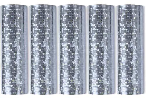 Luftschlangen Papier bunt Party Deko Geburtstag Hochzeit Set holografisch, Stück:5 Stück, Luftschlangen:Silber holografisch metallic