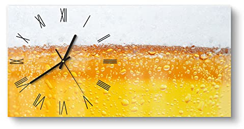 DEQORI Glasuhr | vertikal 60x30 cm | Motiv Bier mit Schaumkrone | große XXL Design Uhr aus Glas | leise Wanduhr für Wohnzimmer & Küche | moderne Hingucker Uhr für die Wand