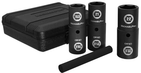 MichaelPro 4-Piece 1/2-inch Drive Half Size Thin Wall Impact Flip Lug Nut Socket Set, Chrome Moly Steel for Lifetime Use, Knockout Bar Included | MP005042