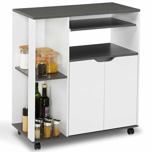IDMarket - Desserte de cuisine COSI bois blanc et plateau gris L.76 CM