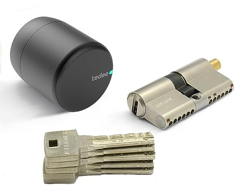 tedee Set - elektronisches Türschloss mit ABUS Bravus.2500 MX Hochsicherheits-Zylinder 35/40K inkl. 5 Wendeschlüssel | Steuerung via Bluetooth | iPhone & Android | Smart Home | Schwarz