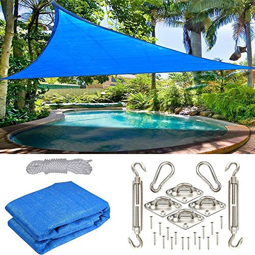 Gartenteich-Sonnensegel, wasserdichte Sonnenschutz-Terrassenüberdachung, dreieckige Markise, 95% UV-Block, 5 x 5 x 5 m, mit Edelstahl-Set, für Garten, Terrasse, Party im F