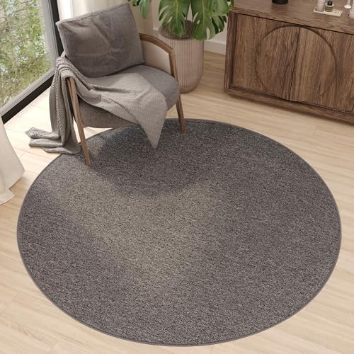 TAPISO Nizza Teppich Grau Einfarbig Melange Rund Anti Rutsch Loop-Teppich Niedriges Flor Waschbar Wohnzimmer Schlafzimmer Büro ÖKO-TEX 100 x 100 cm