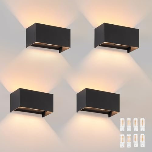 Homefire LED Wandleuchte Innen Wandlampe - 4ER Außenwandleuchten Schwarz Wandbeleuchtung Aussen Aussenlampe Up Down IP65 Ausenbeleutung 3000K Warmweiß Außenleuchte G9 für Hauswand Treppenhaus Flur