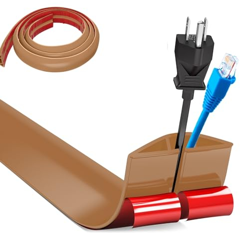Kabelbrücke Boden, Flexibler Klein Kabelkanal Boden, Selbstklebend Boden Kabelkanäle, 1M x 5cm Breite Bodenabdeckungen Kabelschutz Kabelschacht für alle Netzkabel Lager,Haus,Büro - Hellbraun