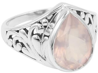 Jay Jools Anello in quarzo rosa, anello in argento Sterling, anello da donna, anello in argento Sterling con quarzo rosa rosa, anello in quarzo rosa sfaccettato a forma di pera per lei, 5.5, Pietra