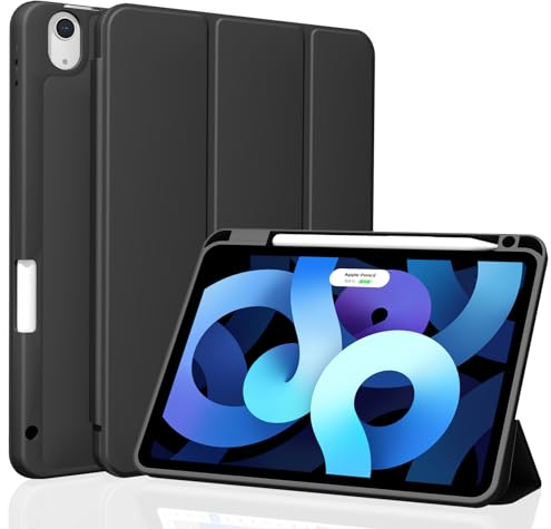 Figair Hülle für iPad Air 11 Zoll M3/M2 (2025/2024), iPad Air 5./4. Generation 10,9 Zoll 2022/2020, Weicher TPU Rückseite Schutzhülle, Auto Schlafen/Wecken Hülle mit Stifthalter, Schwarz