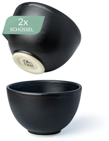 Oh Else® 2er Schüssel Set – handgefertigte Keramikschalen aus Österreich – 2x 600ml - spülmaschinenfest – lebensmittelecht – Steinzeug – stapelbar – hochwertig – Ideal für Suppe, Pho, Ramen – schwarz