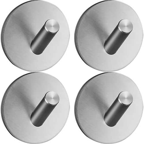 Drenky Ganchos Adhesivos Extra Fuertes Acero Inoxidable Plata Colgador Toallas Adhesivo Con Espuma PE Ganchos Adhesivos Para Colgar Sin Taladro Perchas Adhesivas Baño, Impermeable, 4 Piezas