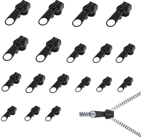 TXS 18 Stück 3 Größen Reißverschluss Schieber Ersatz Reißverschluss Zipper Verdicken Abnehmbar Ersatz Reißverschluss Set Schwarz für Jacken Koffer Rucksäcke Mantel